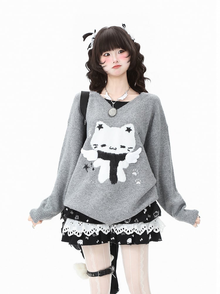 Sweater Pattern Kitty Blue/Gray Two-Piece Faux