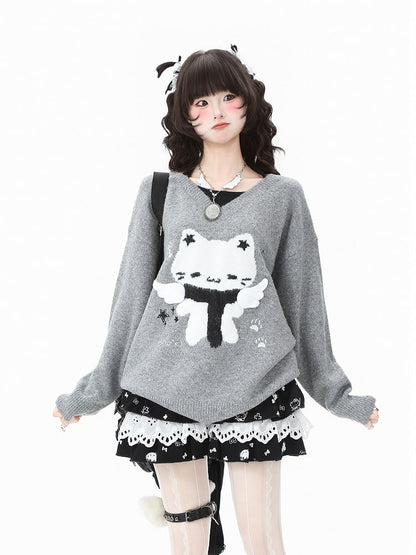 Sweater Pattern Kitty Blue/Gray Two-Piece Faux