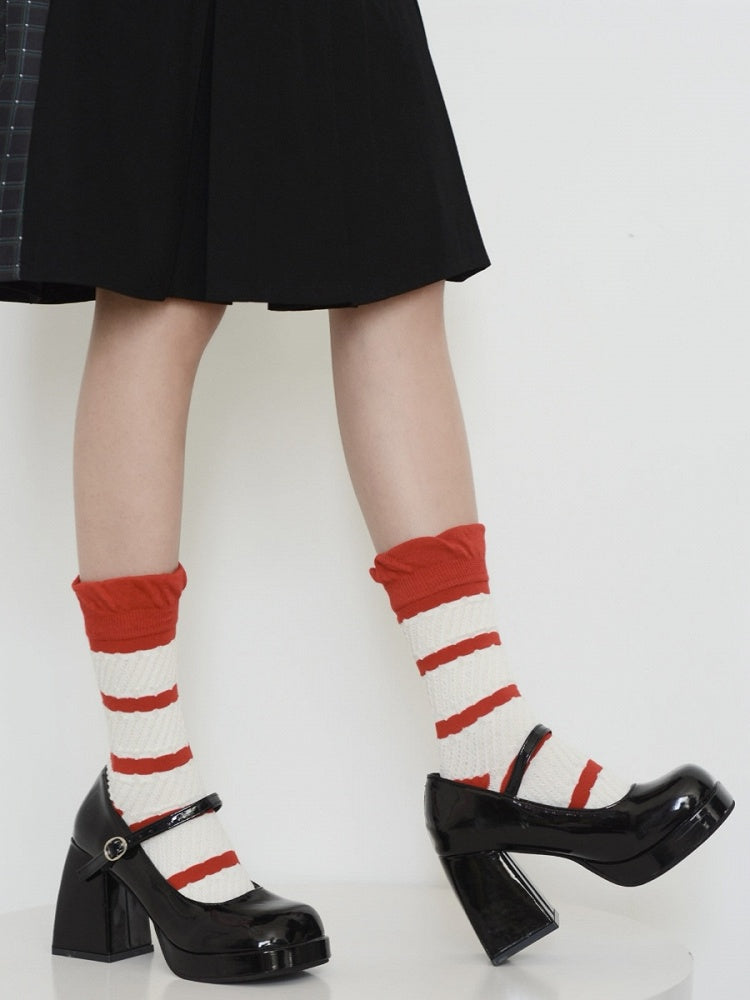 White Striped Red Pattern and Socks Calf