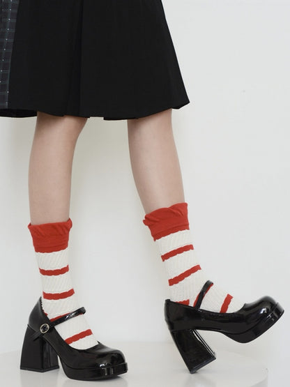 White Striped Red Pattern and Socks Calf