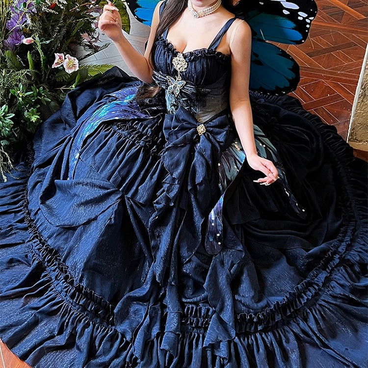 Nacht dunkles Kleid blau Taille Boden Prom wunderschöne Länge Sternenkorsett