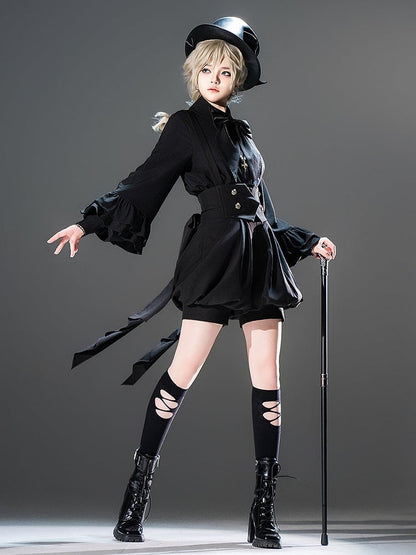 Ouji Black Shirt Sleeves Lolita with Bowtie Long Bishop