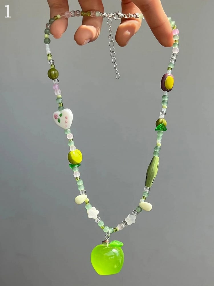 Apple Necklace/Ear 4 Clips/Ring Options Green