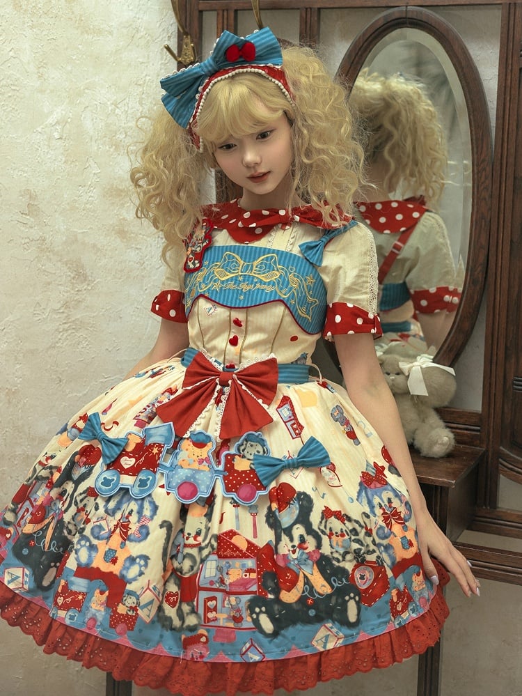 Puppy's Toy House Creamy High Waist Sweet Lolita JSK / Full Set