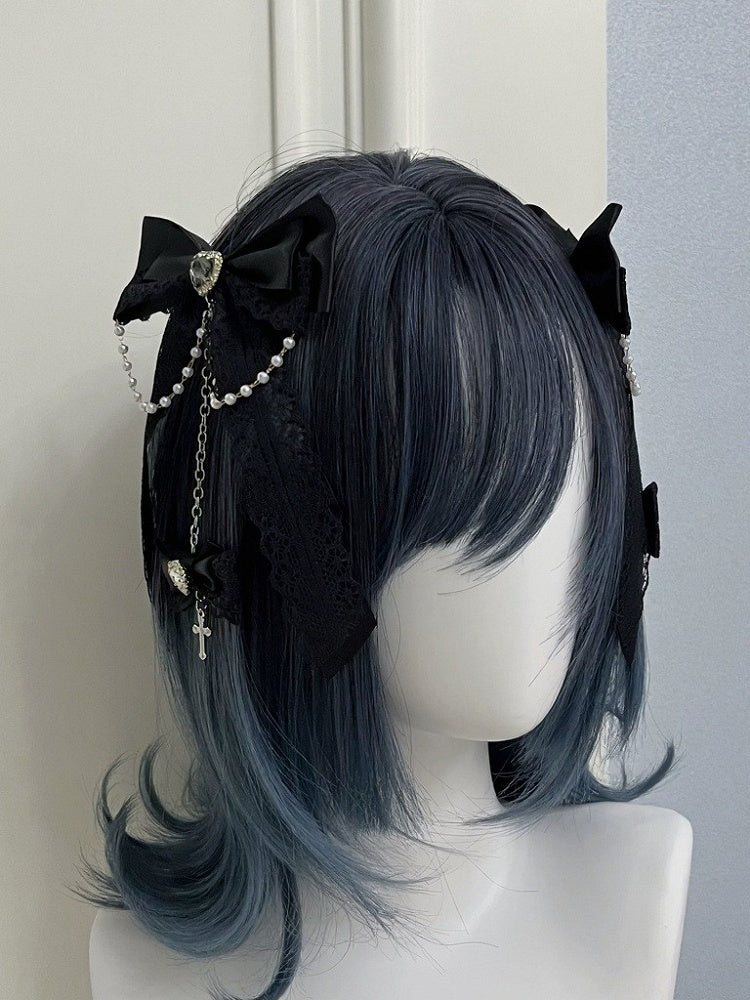 Dual Color Bow Bead Chain Hair Clip with Cross - Magic Diary