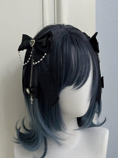 Dual Color Bow Bead Chain Hair Clip with Cross - Magic Diary