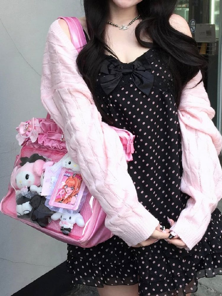 Rosarote Ita-Tragetasche mit Rüschenbesatz und Strass-Schleife