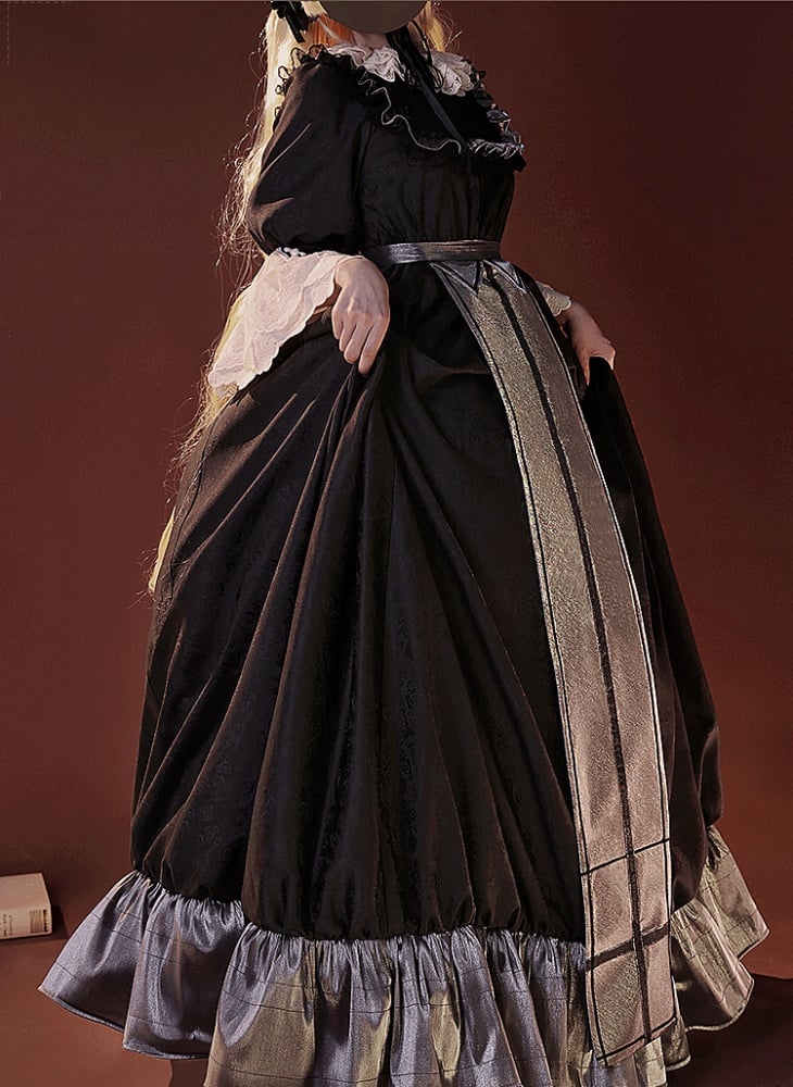 GOSICK Victorique De Blois Schwarzes Jacquardkleid im Lolita-Stil, Cosplay-Kostüm