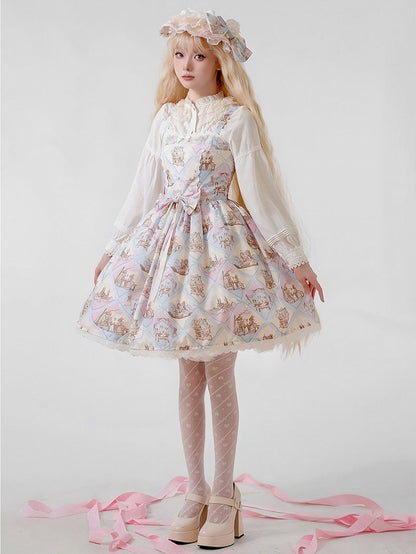 Rabbit Theme Sweet Lolita JSK Dress with Blue Diamond Print
