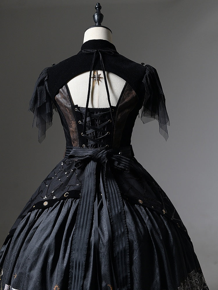 Gothic Lolita with Two-pieces Dress Detachable Tarot Hood Fake Card Print