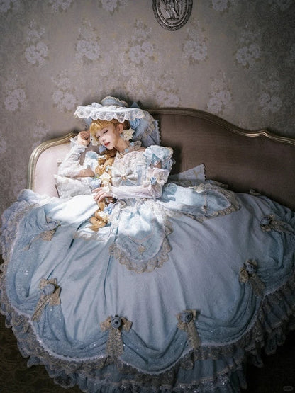 Light Blue Off-Shoulder Hime Lolita Gown - Layered Lace Princess Dress