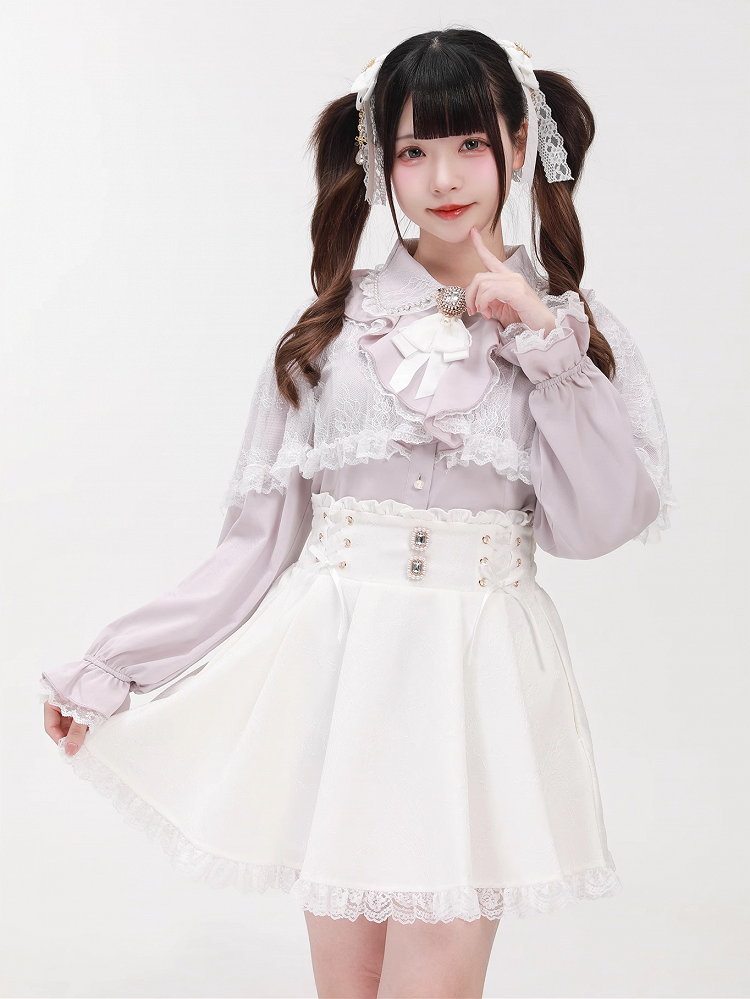 Jirai with Kei Pink Beaded Detachable Cape Blouse Lace Dusty Collar Style