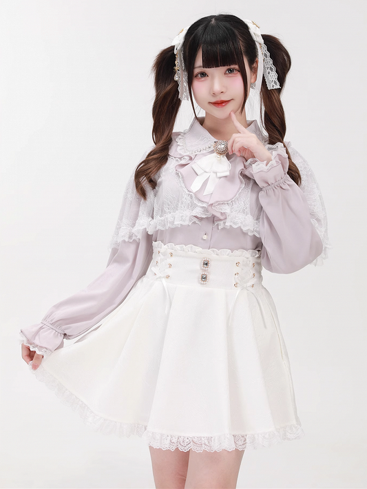 Jirai with Kei Pink Beaded Detachable Cape Blouse Lace Dusty Collar Style