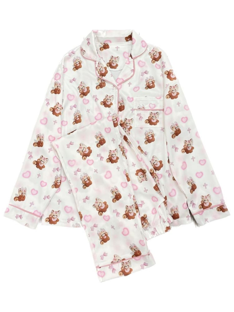 Weiß-rosa Pyjama-Set mit süßem rotem Panda-Print