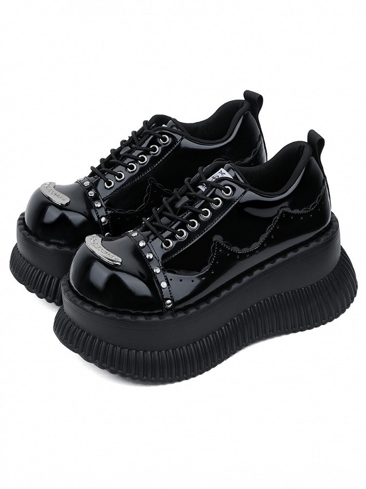 Plate Accents Details Black Stud Punk Design - Metallische Schnürplattformen mit