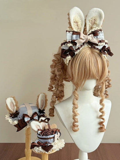 Bunny Ear Style KC Headpiece with Cute Blue & Brown Bow Accent - The Accessories' Story