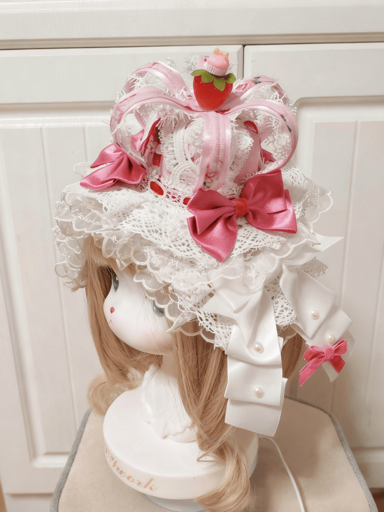 Bowknot Crown Color Sweet Lolita Mini Options Strawberry 2 Hat