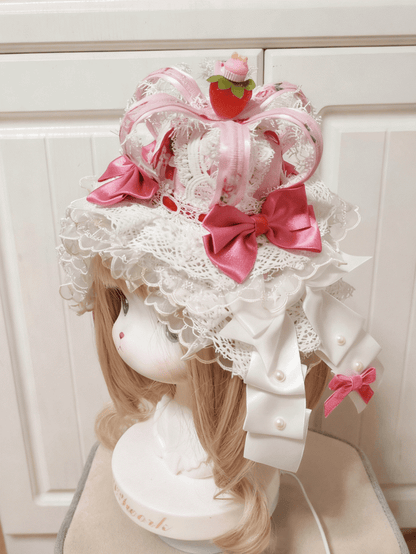 Bowknot Crown Color Sweet Lolita Mini Options Strawberry 2 Hat