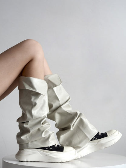 Collared Leg Warmers Black/Light Punk Gray Leather