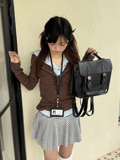 Two-piece Dot Patchwork Sleeve Polka Long T-Shirt Vintage
