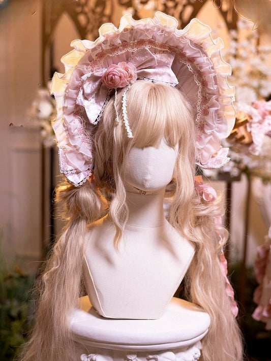 Bonnet Accents Rose Light with Bow Pink/Rose and Pink Ruffled Lolita