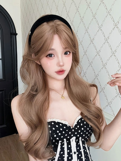 前髪ウェーブウィッグ 70cm カーテンブラウン ライト付き