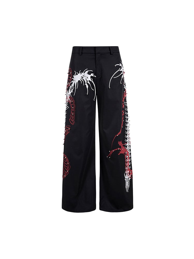 Bone with Wide-leg Black Men's Snake Pants Pattern