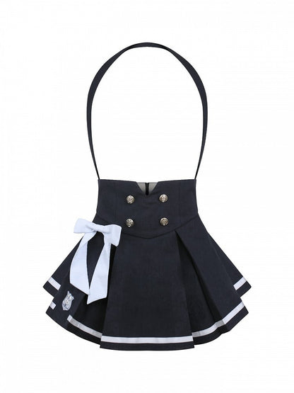 Preppy Single-Strap Pleated Skirt Blue Style Box Overall