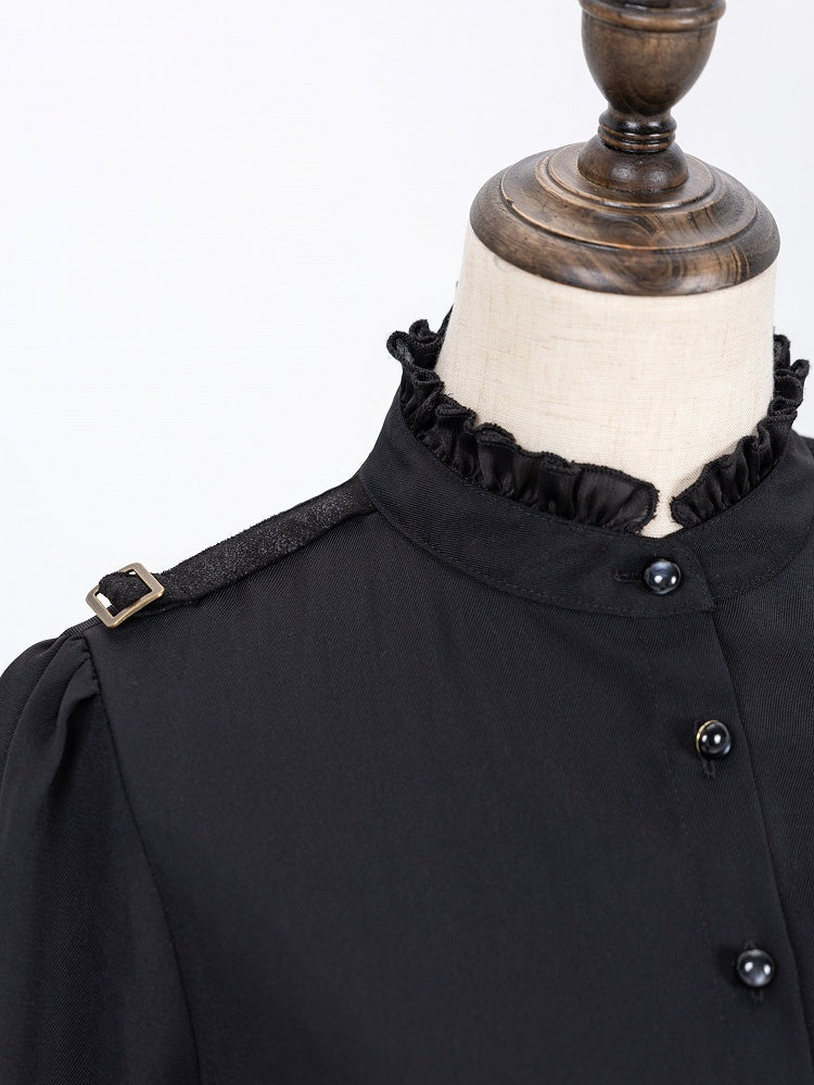 Black High Neck Shirt with Spider Bowtie and Ruffle Cuffs - DevilInspired Exclusive Collection