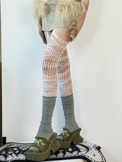 Hosenträger Schwarz/Weiß/Braun/Grau/Rot Y2K Cut-out Design Strümpfe