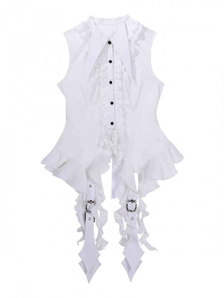 Kurzes und Gothic-Shirt, ärmellos, weiß, Lolita-Set, schwarz, voll – Top, Rock +