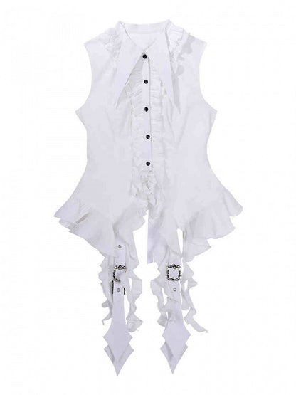 Kurzes und Gothic-Shirt, ärmellos, weiß, Lolita-Set, schwarz, voll – Top, Rock +