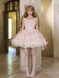 Stoff Rosa Lolita Süßes Kleid Schleife Jacquard Akzente Pullover Rock