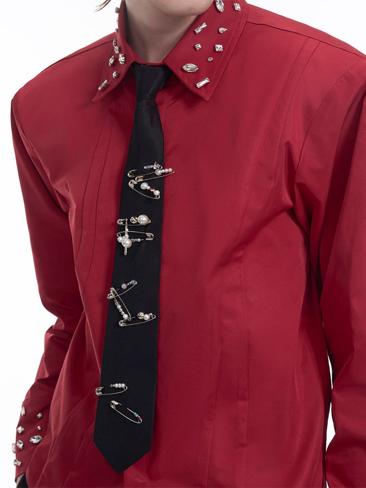 Épingle à Cravate Classique pour Homme, Décoration de Cou Noire avec Perles