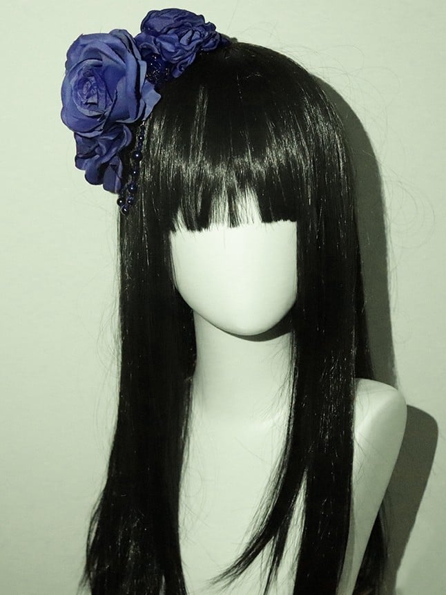 Black/Blue/Red Charm Hairclip Beaded Floral Design