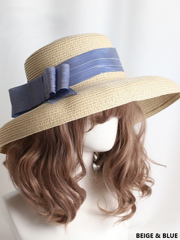 Wide-brim Satin Ribbon Options Hepburn-style 11 Lolita Color Straw Hat