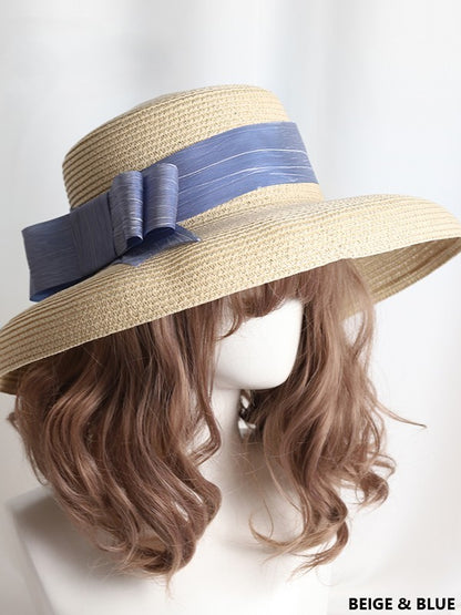 Wide-brim Satin Ribbon Options Hepburn-style 11 Lolita Color Straw Hat