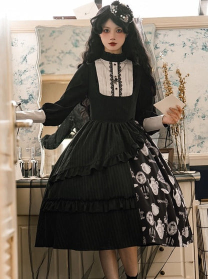 サスペンダースカート + エレガントなプジブラウスプリントデザインオリジナルKula