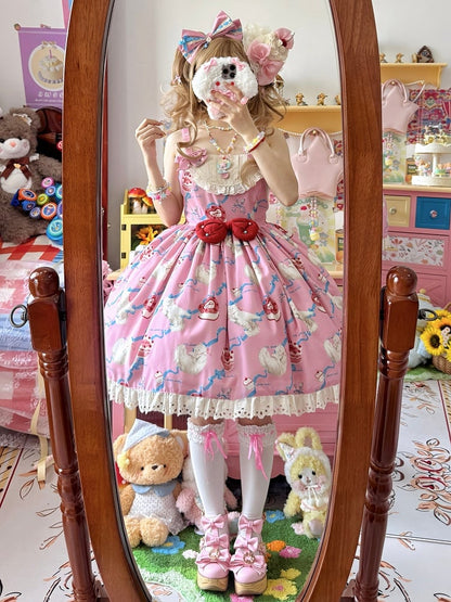 Kitty Cake Fashion Kleid Sweet and Showa Pink Lolita Print Cherry