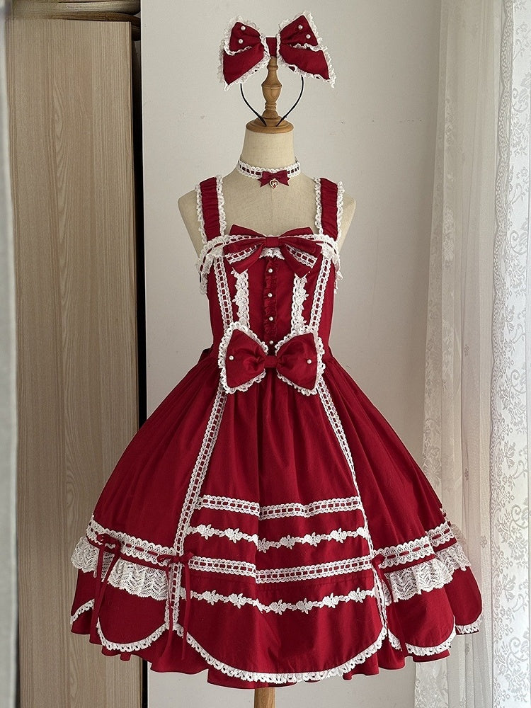 Randbesatzrock, alter Pullover, Schule, gewellter Saum, rotes Lolita-Kleid