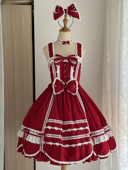 Randbesatzrock, alter Pullover, Schule, gewellter Saum, rotes Lolita-Kleid