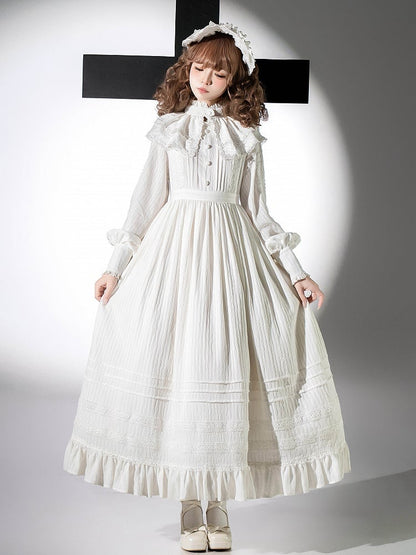 Gothic All Waist Dress Long Shiro High Sleeves Lolita White