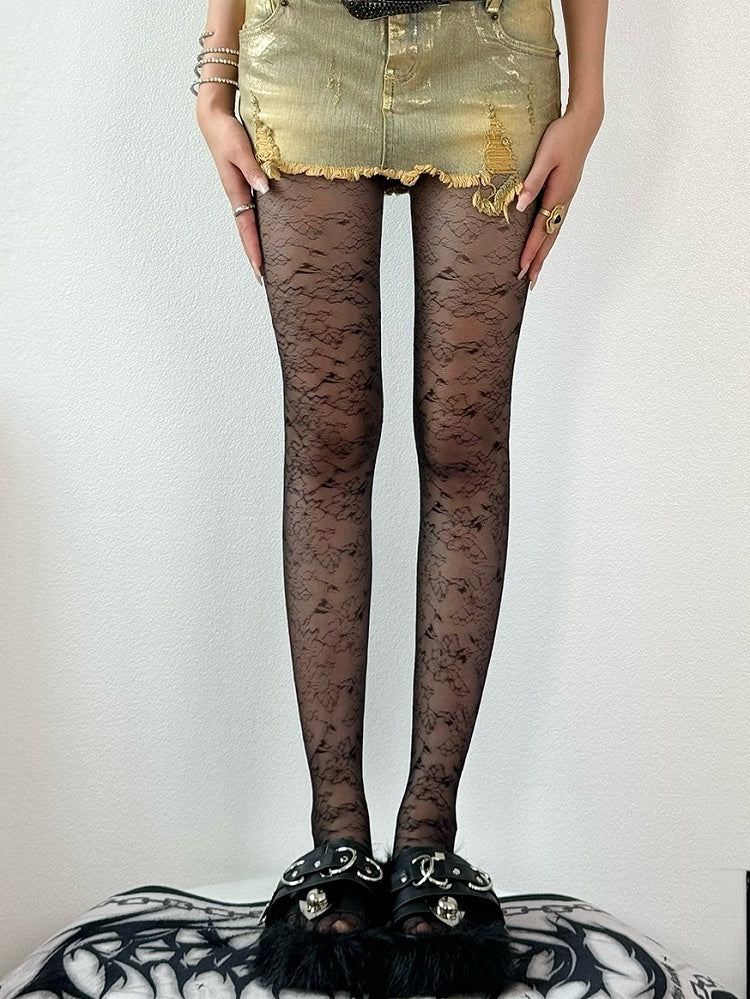 Tights Black/White Pattern Floral