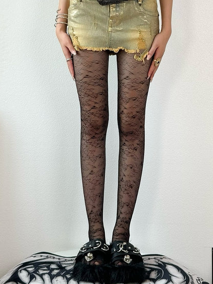 Tights Black/White Pattern Floral