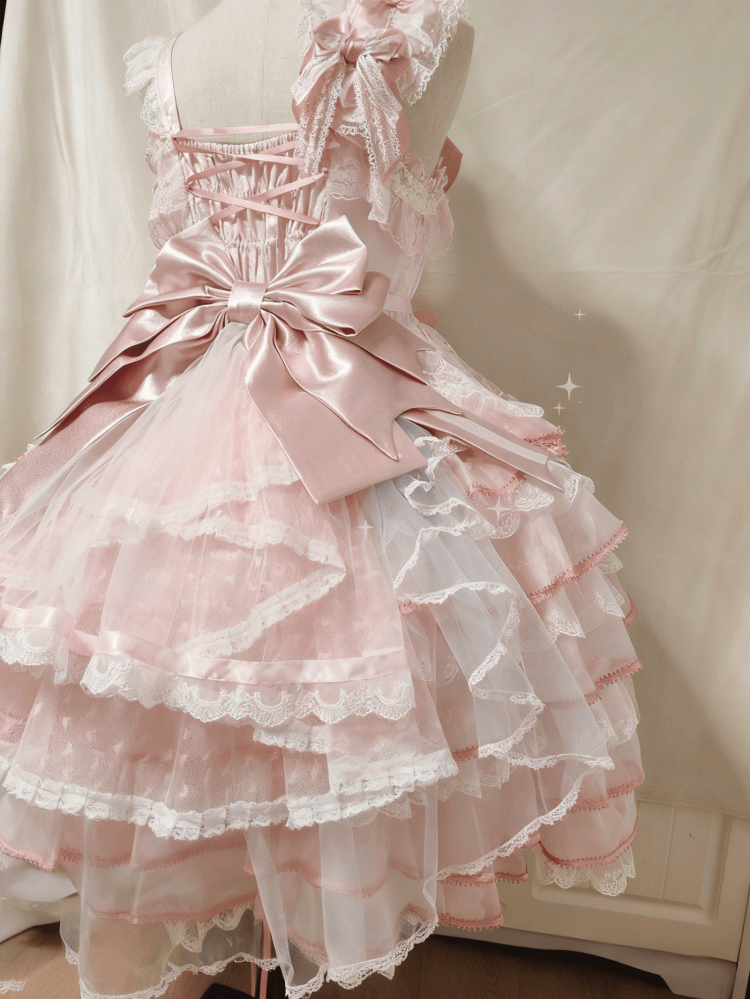 Heart Pink Lace Blue Pattern Hime Train Lolita
