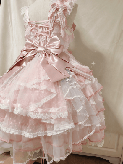 Heart Pink Lace Blue Pattern Hime Train Lolita