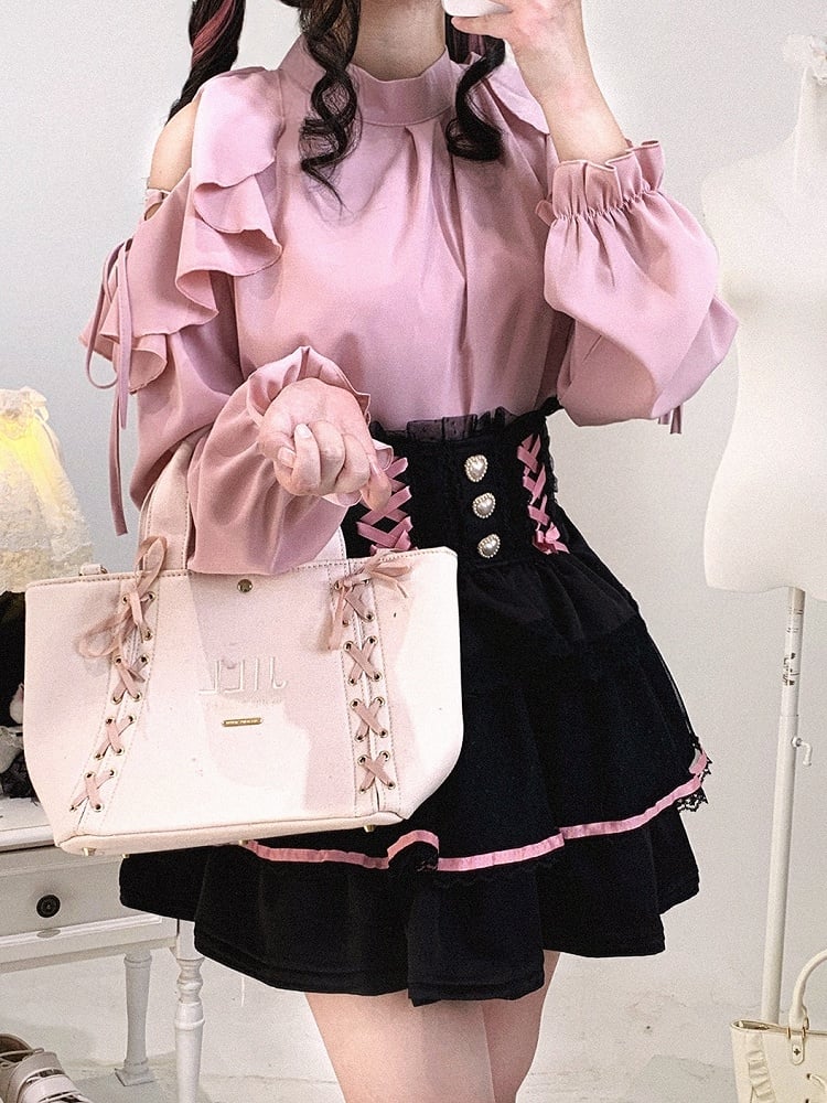 Kei Chiffon | Blouse Cut-Out Flounce Shoulder Seiso Style Jirai