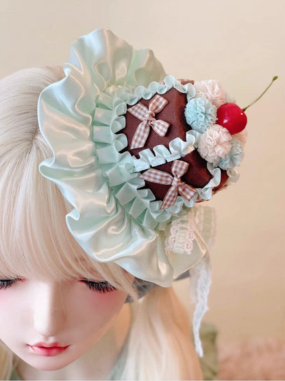 Lolita Sweet Cake Mint Hat Cherry Mini Chocolate Green