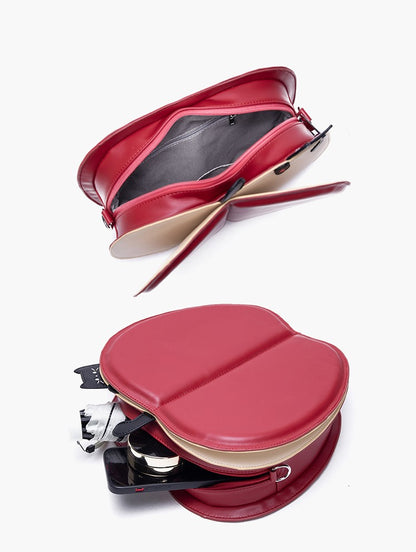 With Moon  Star Core And Cat Embroidery Red 2-Way Apple Flip Backpack Playful