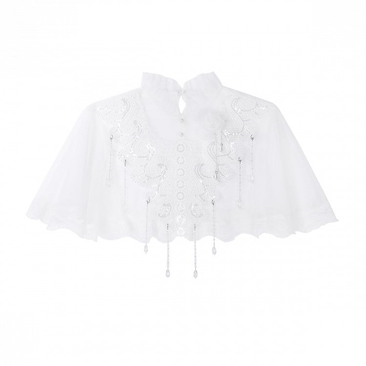 Weißer Rock mit hoher Cape-Taille, Top, Camisole + Tüll-Print, Castle Blue